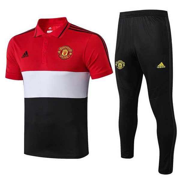 Polo Manchester United Komplett Set 2019-20 Rote Weiß Schwarz Fussballtrikots Günstig